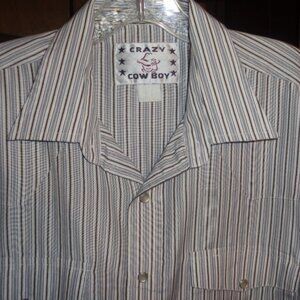 EXCELLENT CRAZY COWBOY MENS WESTERN SHIRT-SIZE XLARGE-FINE PINSTRIPES-MINTY